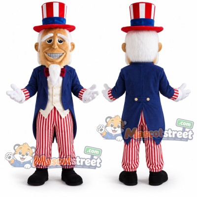 Uncle Sam Mascot Costume with Blue Coat and Striped Pants