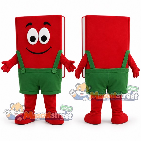 Red Book Mascot Costume with Green Overalls