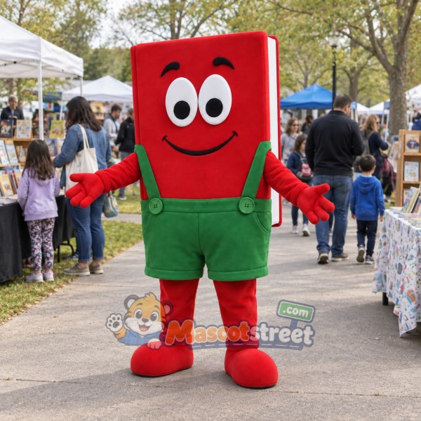 Red Book Mascot Costume with Green Overalls