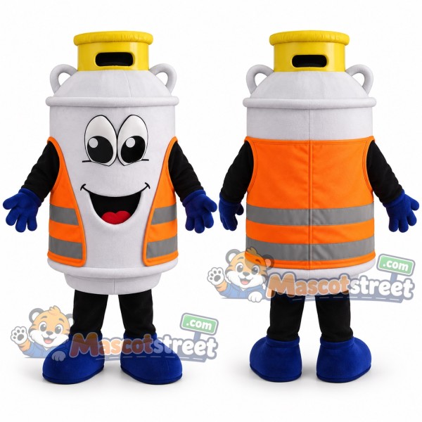 Propane Tank Character Mascot Costume with Orange Safety Vest