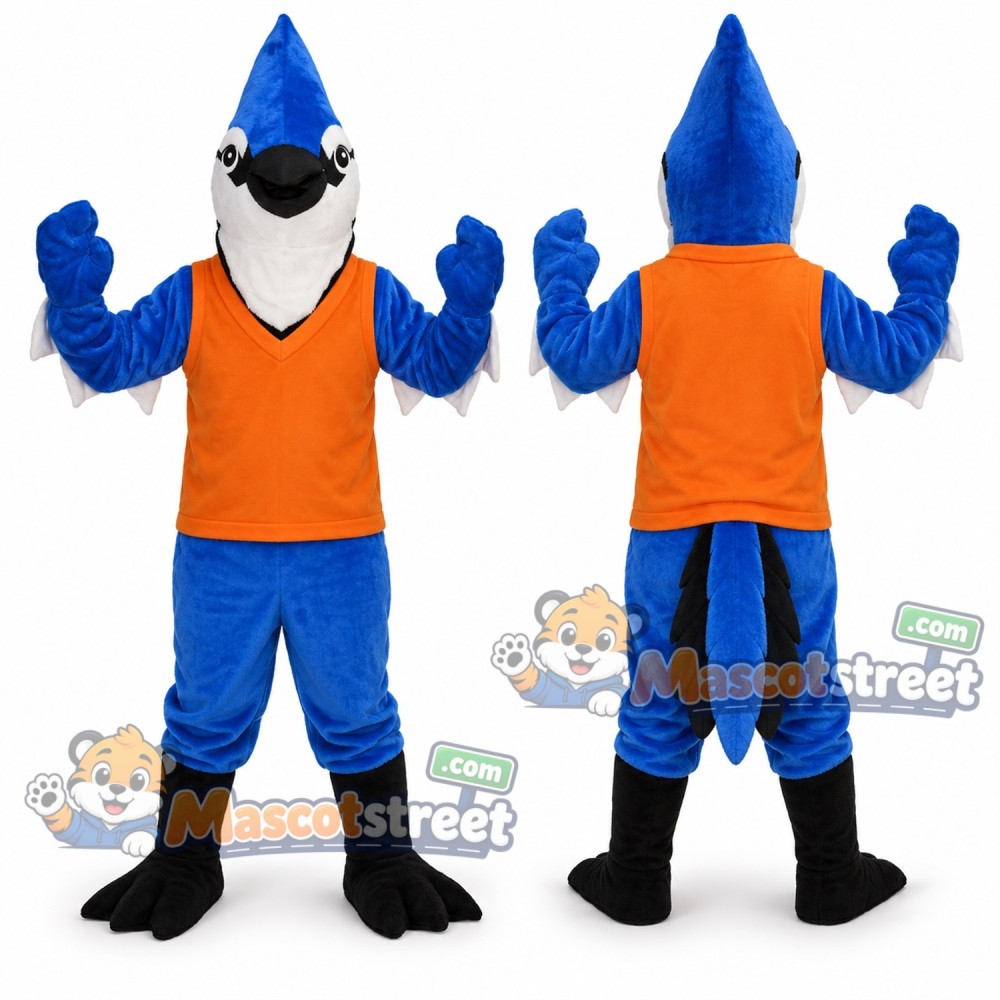 Blue Bird Mascot Costume with Orange Shirt Blue Bird Mascot Costume with Orange Shirt