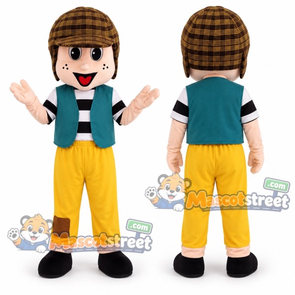 Boy Mascot Costume with Teal Vest and Yellow Pants