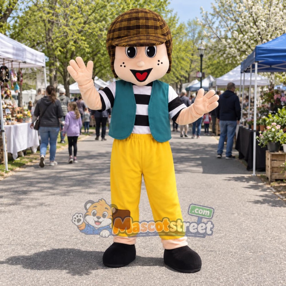 Boy Mascot Costume with Teal Vest and Yellow Pants