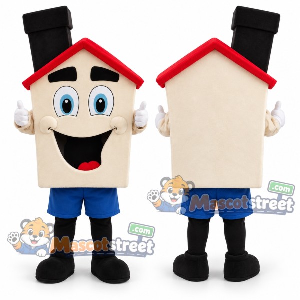 House Character Mascot Costume with Blue Shorts and Black Top Hat