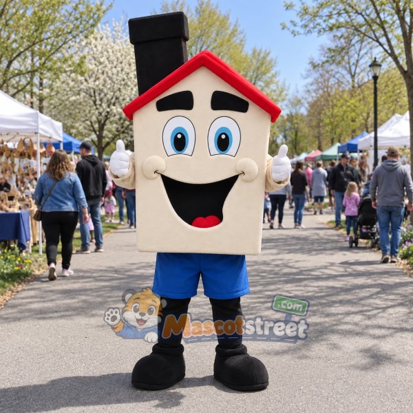 House Character Mascot Costume with Blue Shorts and Black Top Hat
