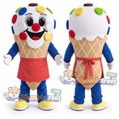 Ice Cream Cone Mascot Costume with Coral Apron Ice Cream Cone Mascot Costume with Coral Apron