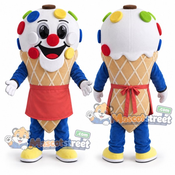 Ice Cream Cone Mascot Costume with Coral Apron