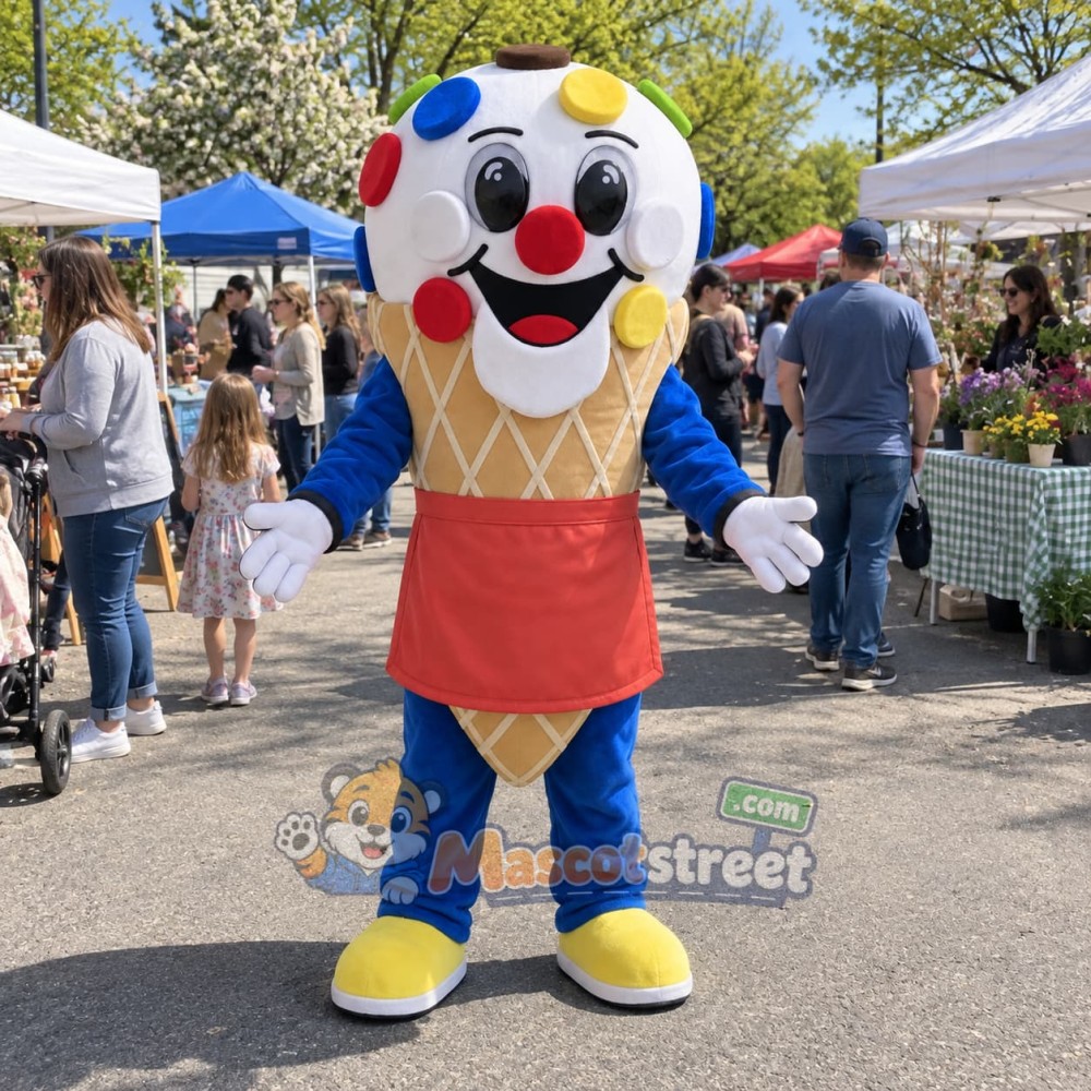 Ice Cream Cone Mascot Costume with Coral Apron Ice Cream Cone Mascot Costume with Coral Apron