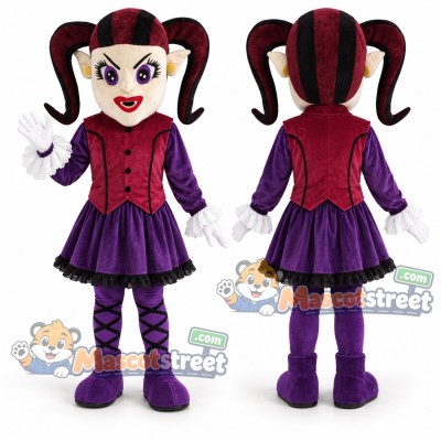 Vampire Girl Mascot Costume with Burgundy and Purple Dress