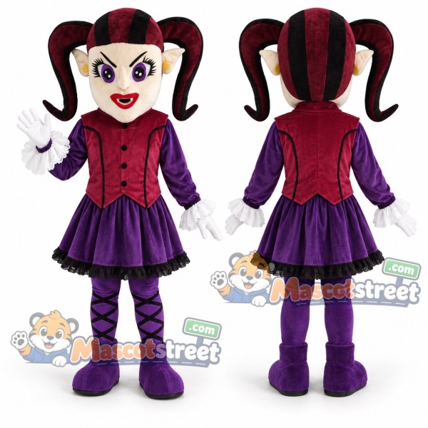 Vampire Girl Mascot Costume with Burgundy and Purple Dress