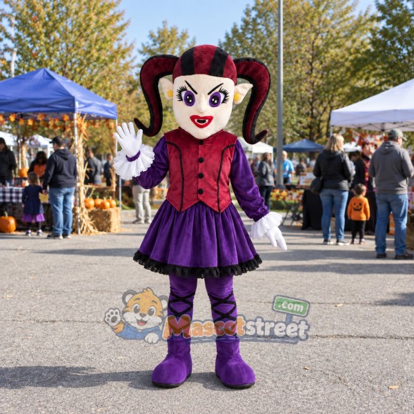 Vampire Girl Mascot Costume with Burgundy and Purple Dress