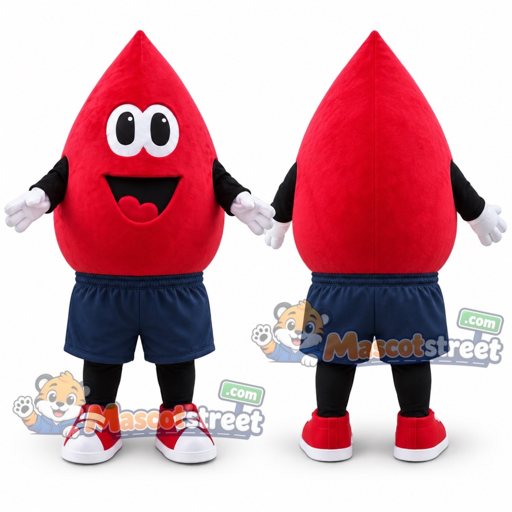 Red Blood Drop Mascot Costume with Navy Shorts Red Blood Drop Mascot Costume with Navy Shorts