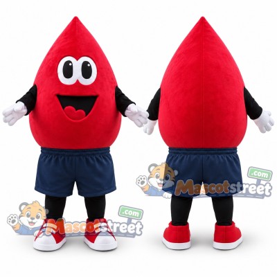 Red Blood Drop Mascot Costume with Navy Shorts Red Blood Drop Mascot Costume with Navy Shorts