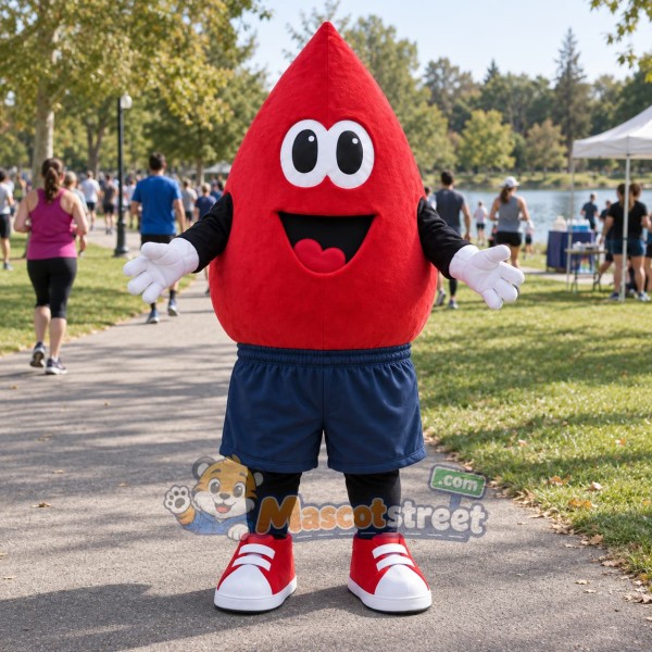 Red Blood Drop Mascot Costume with Navy Shorts Red Blood Drop Mascot Costume with Navy Shorts