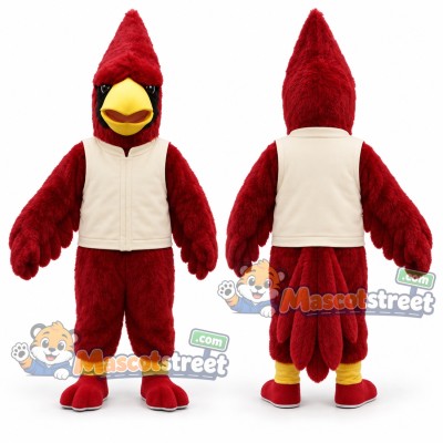 Red Cardinal Mascot Costume with Cream Shirt Red Cardinal Mascot Costume with Cream Shirt