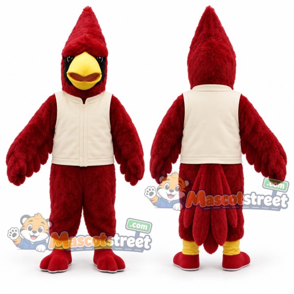 Red Cardinal Mascot Costume with Cream Shirt