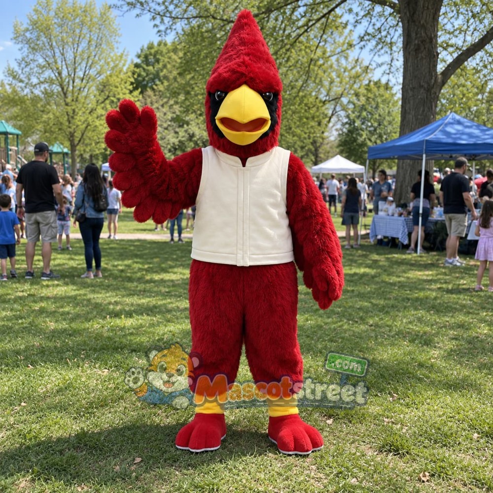 Red Cardinal Mascot Costume with Cream Shirt Red Cardinal Mascot Costume with Cream Shirt