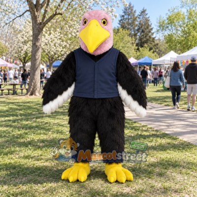 Pink-Headed Eagle Mascot Costume with Navy Vest