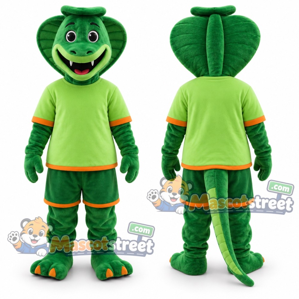 Green Snake Mascot Costume with Lime Shirt and Green Shorts
