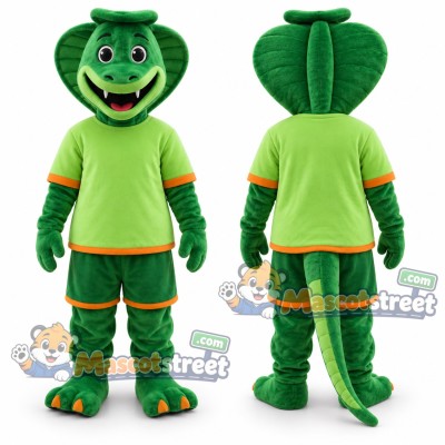 Green Snake Mascot Costume with Lime Shirt and Green Shorts