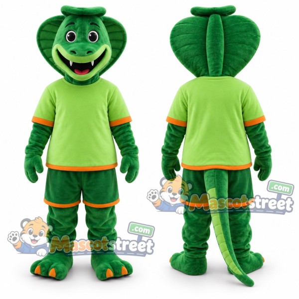 Green Snake Mascot Costume with Lime Shirt and Green Shorts