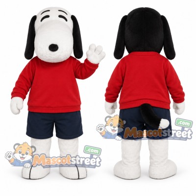 White Dog Mascot Costume with Red Sweater and Navy Shorts