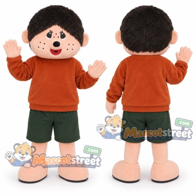 Boy Mascot Costume with Orange Sweater and Green Shorts