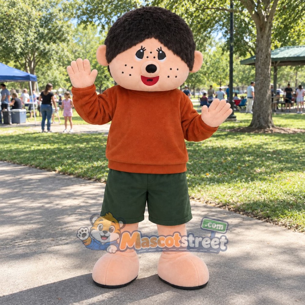Boy Mascot Costume with Orange Sweater and Green Shorts