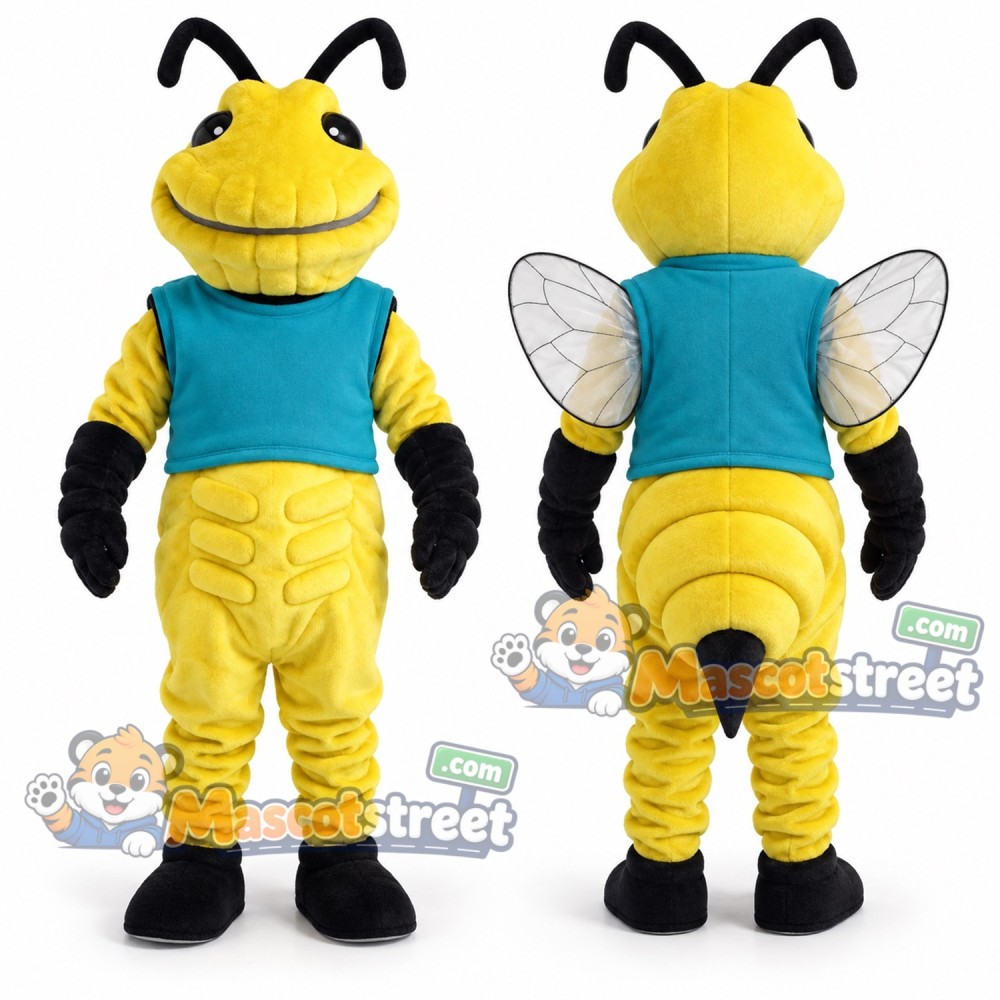 Bee Mascot Costume with Teal Shirt Bee Mascot Costume with Teal Shirt
