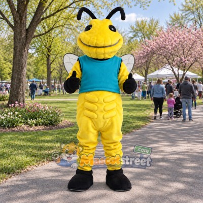 Bee Mascot Costume with Teal Shirt Bee Mascot Costume with Teal Shirt
