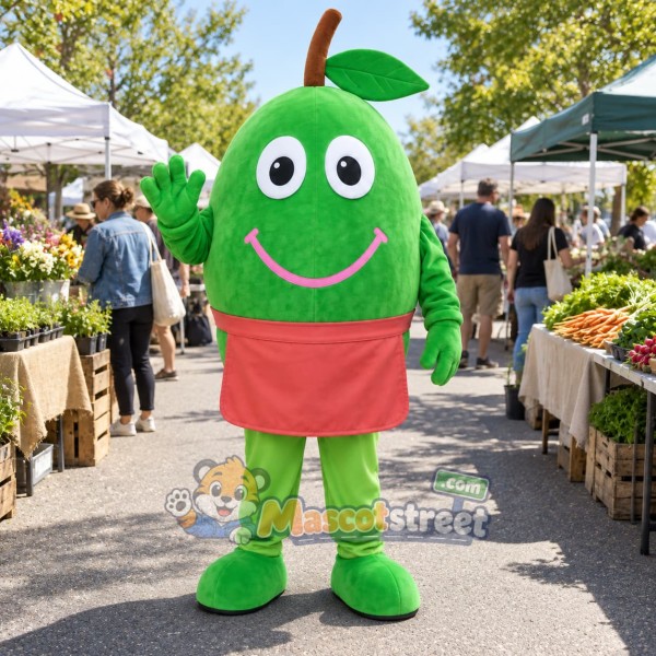 Green Olive Mascot Costume with Coral Apron