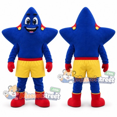 Blue Star Mascot Costume with Yellow Shorts Blue Star Mascot Costume with Yellow Shorts