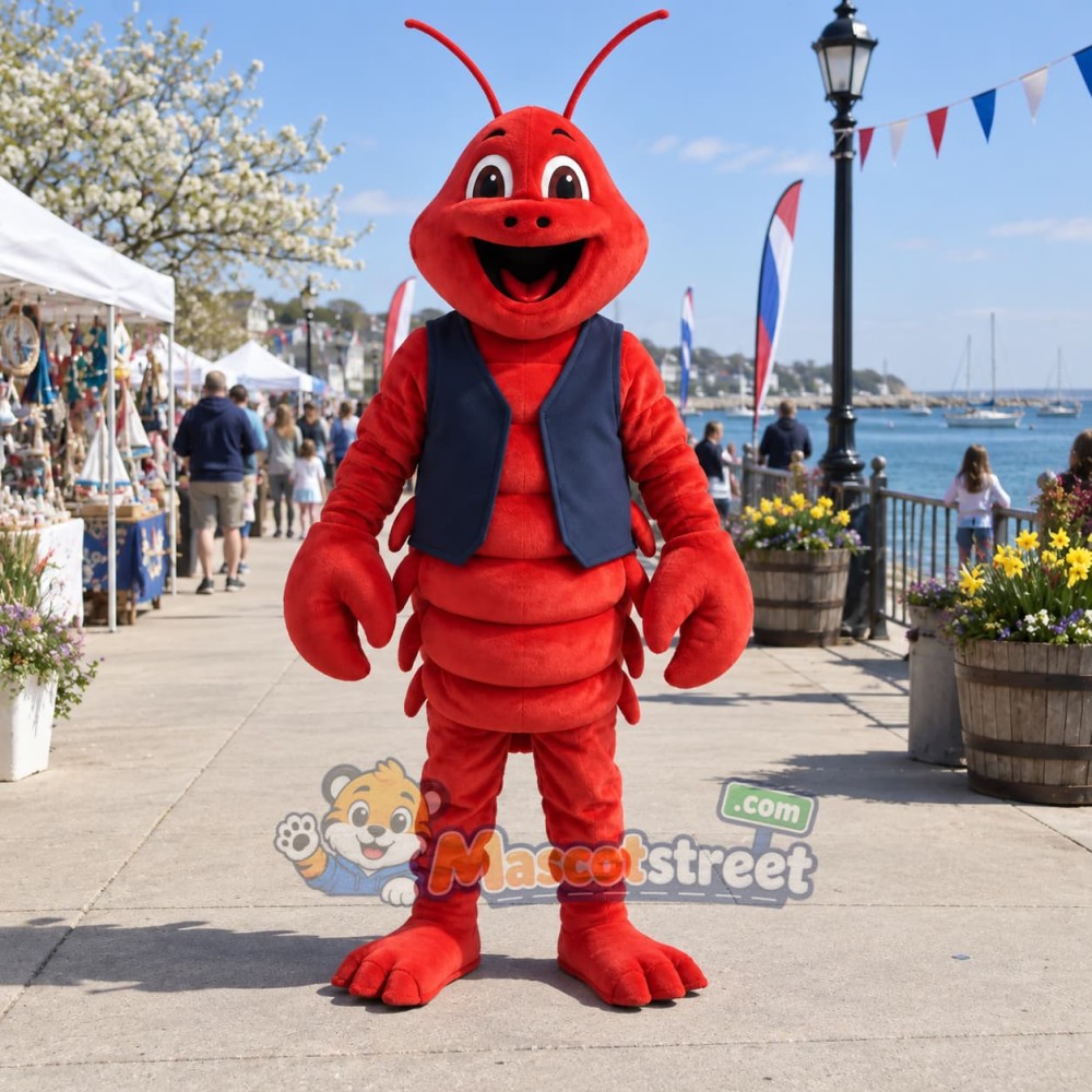 Red Lobster Mascot Costume with Navy Vest Red Lobster Mascot Costume with Navy Vest