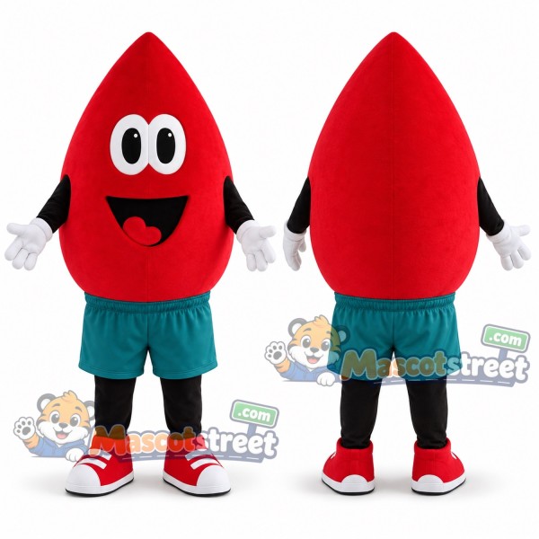 Red Blood Drop Mascot Costume with Teal Shorts