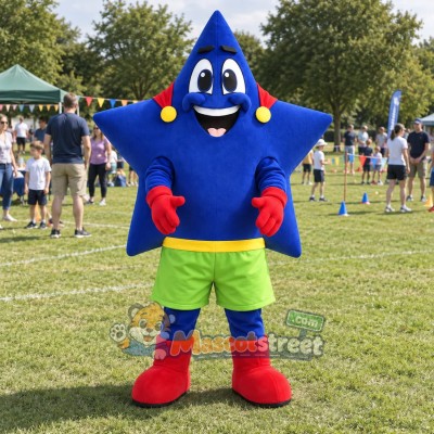 Blue Star Mascot Costume with Green Shorts Blue Star Mascot Costume with Green Shorts