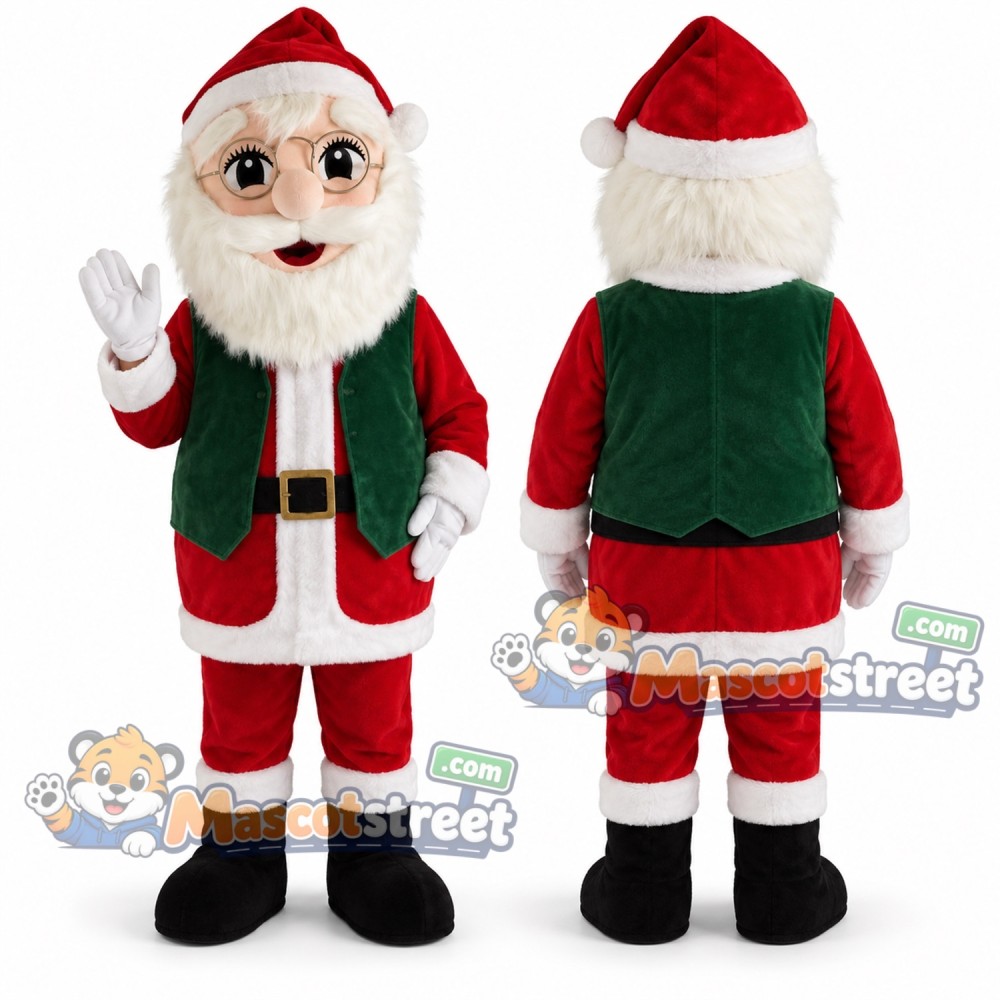 Santa Claus Mascot Costume with Green Vest and Red Suit Santa Claus Mascot Costume with Green Vest and Red Suit