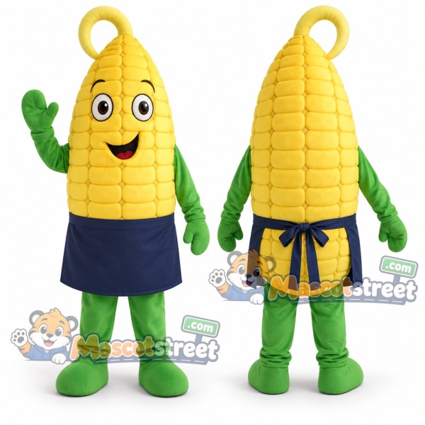 Corn Mascot Costume with Navy Apron