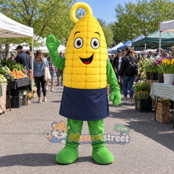 Corn Mascot Costume with Navy Apron