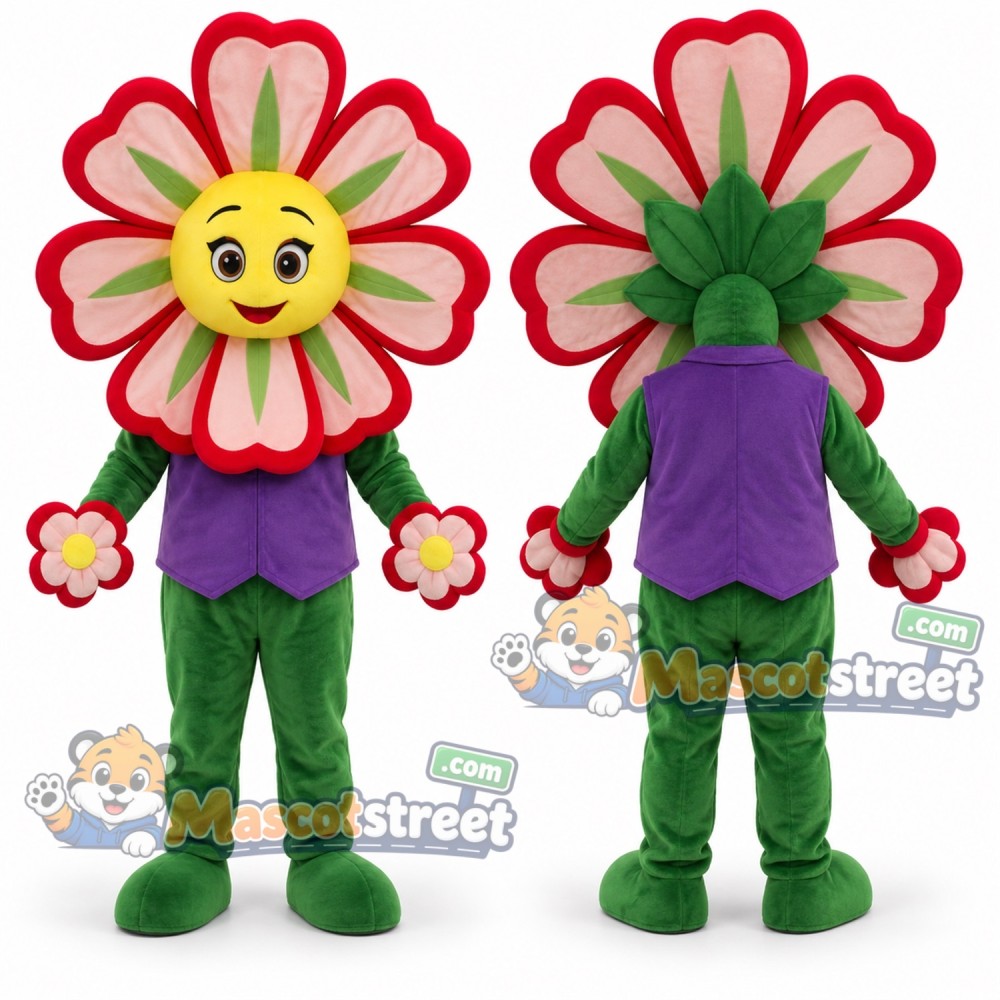 Red Flower Mascot Costume with Purple Vest Red Flower Mascot Costume with Purple Vest
