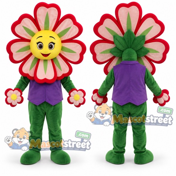 Red Flower Mascot Costume with Purple Vest