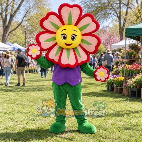 Red Flower Mascot Costume with Purple Vest