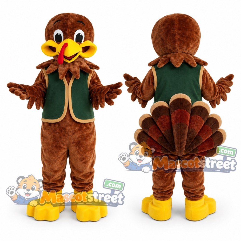 Brown Turkey Mascot Costume with Green Vest Brown Turkey Mascot Costume with Green Vest