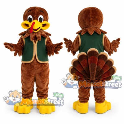 Brown Turkey Mascot Costume with Green Vest Brown Turkey Mascot Costume with Green Vest