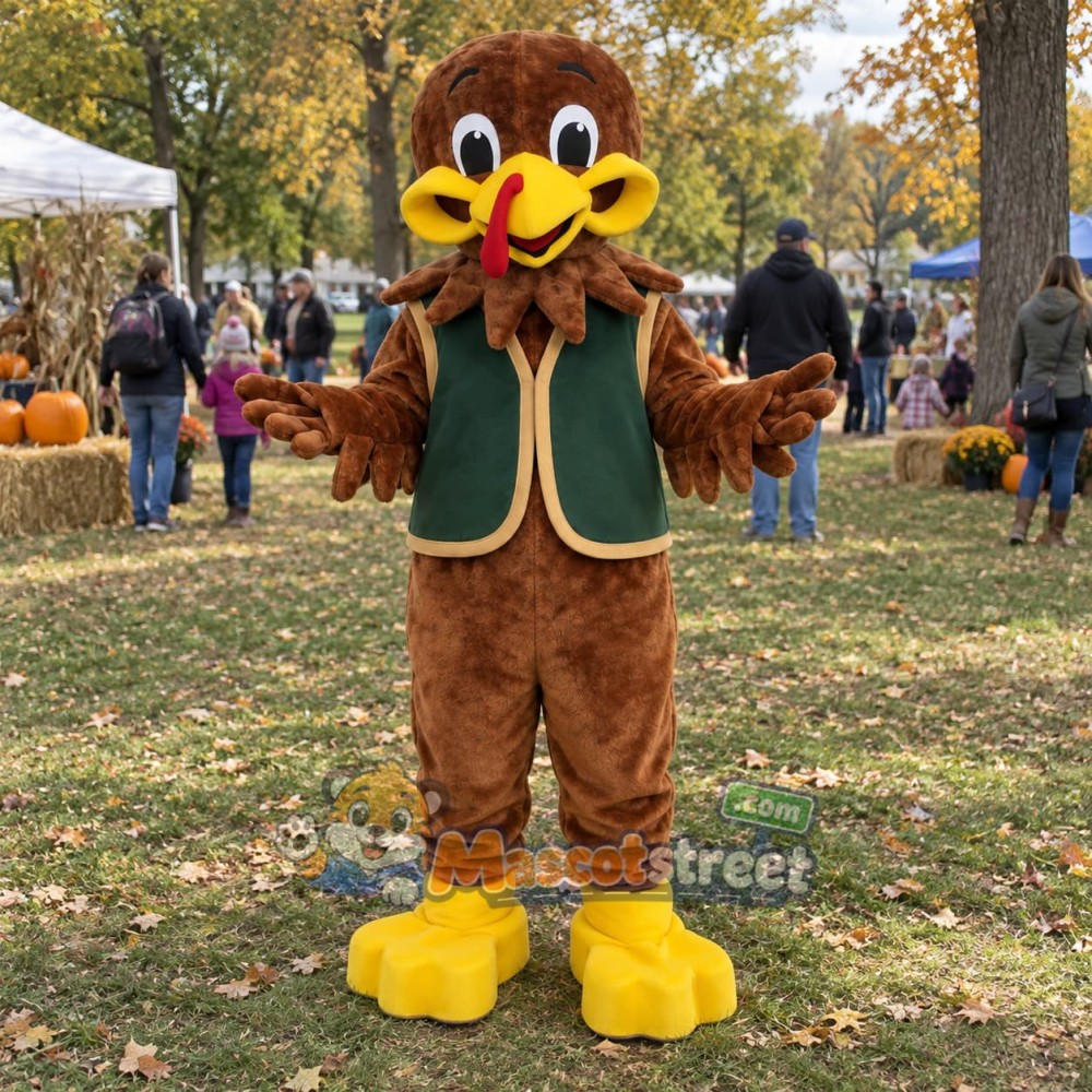Brown Turkey Mascot Costume with Green Vest Brown Turkey Mascot Costume with Green Vest