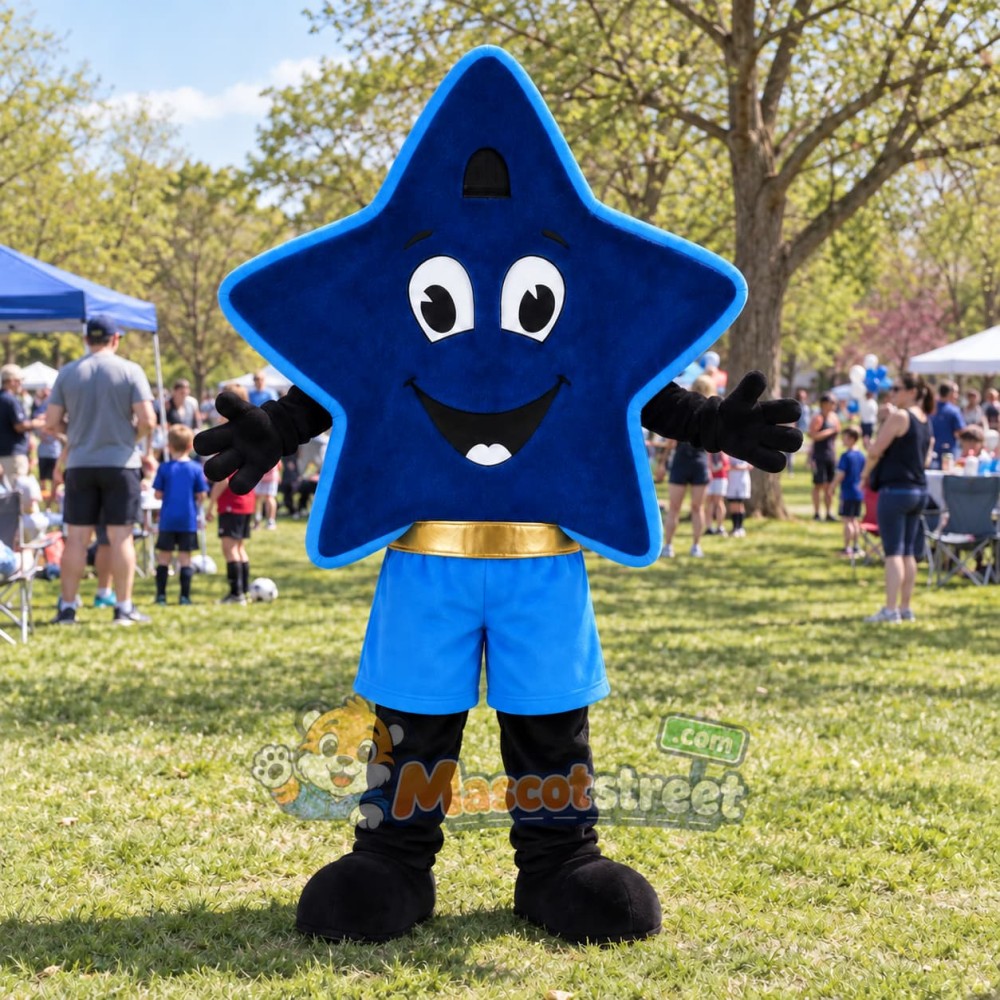 Blue Star Mascot Costume with Blue Shorts Blue Star Mascot Costume with Blue Shorts