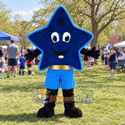 Blue Star Mascot Costume with Blue Shorts Blue Star Mascot Costume with Blue Shorts