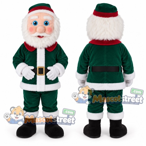 Santa Claus Mascot Costume with Green Suit and Green Hat