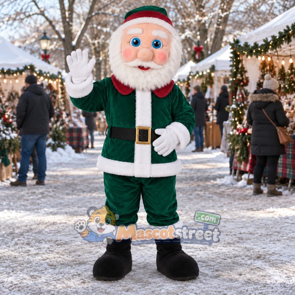 Santa Claus Mascot Costume with Green Suit and Green Hat Santa Claus Mascot Costume with Green Suit and Green Hat