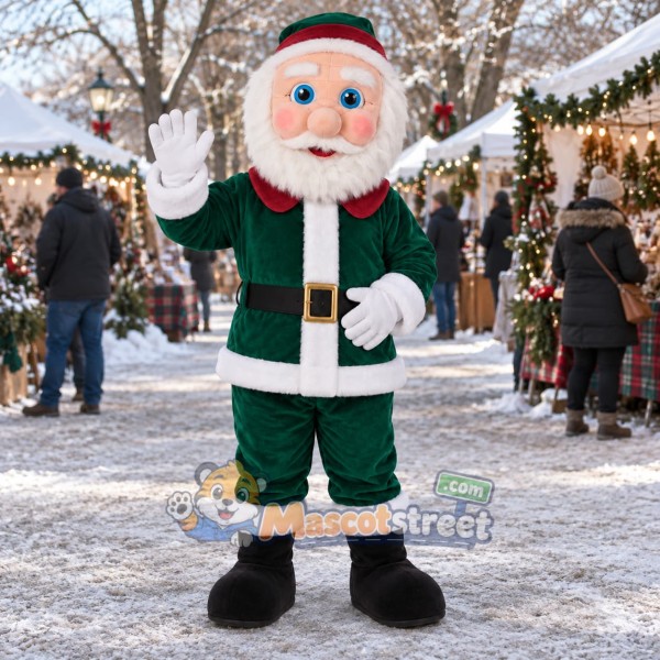 Santa Claus Mascot Costume with Green Suit and Green Hat