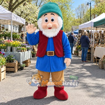 Bearded Dwarf Mascot Costume with Blue Coat, Burgundy Vest and Tan Trousers Bearded Dwarf Mascot Costume with Blue Coat, Burgundy Vest and Tan Trousers